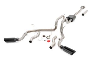 Ford F-150 Performance Exhaust - Rear + Side Exit - Rough Country - Dual Cat-Back, High-temp resistant, Dual-wall 304 stainless tips - Black - '09-'14